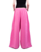 Pink wide-leg pants with white stripes on a white background