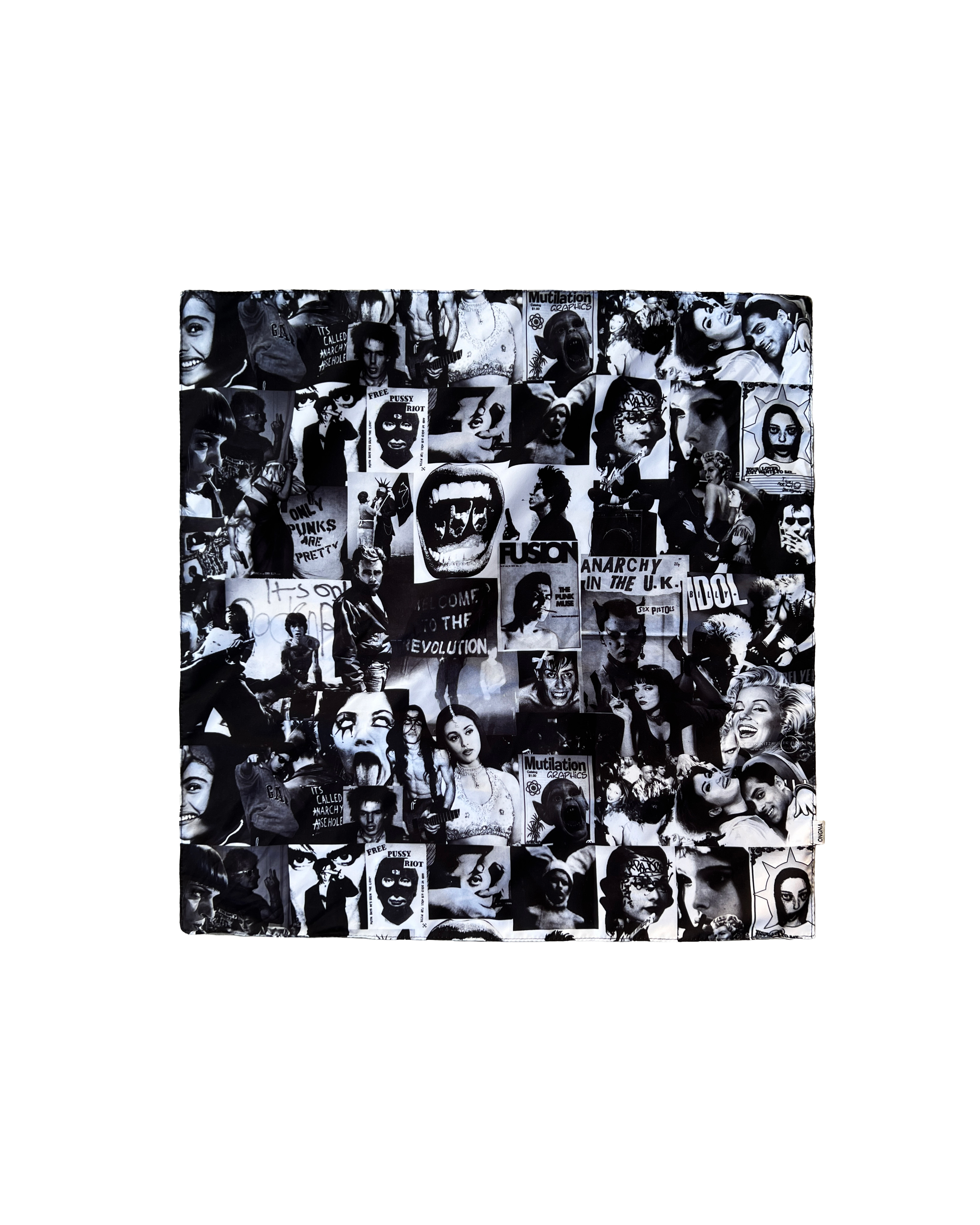 Collage of black and white portraits on a textured surface