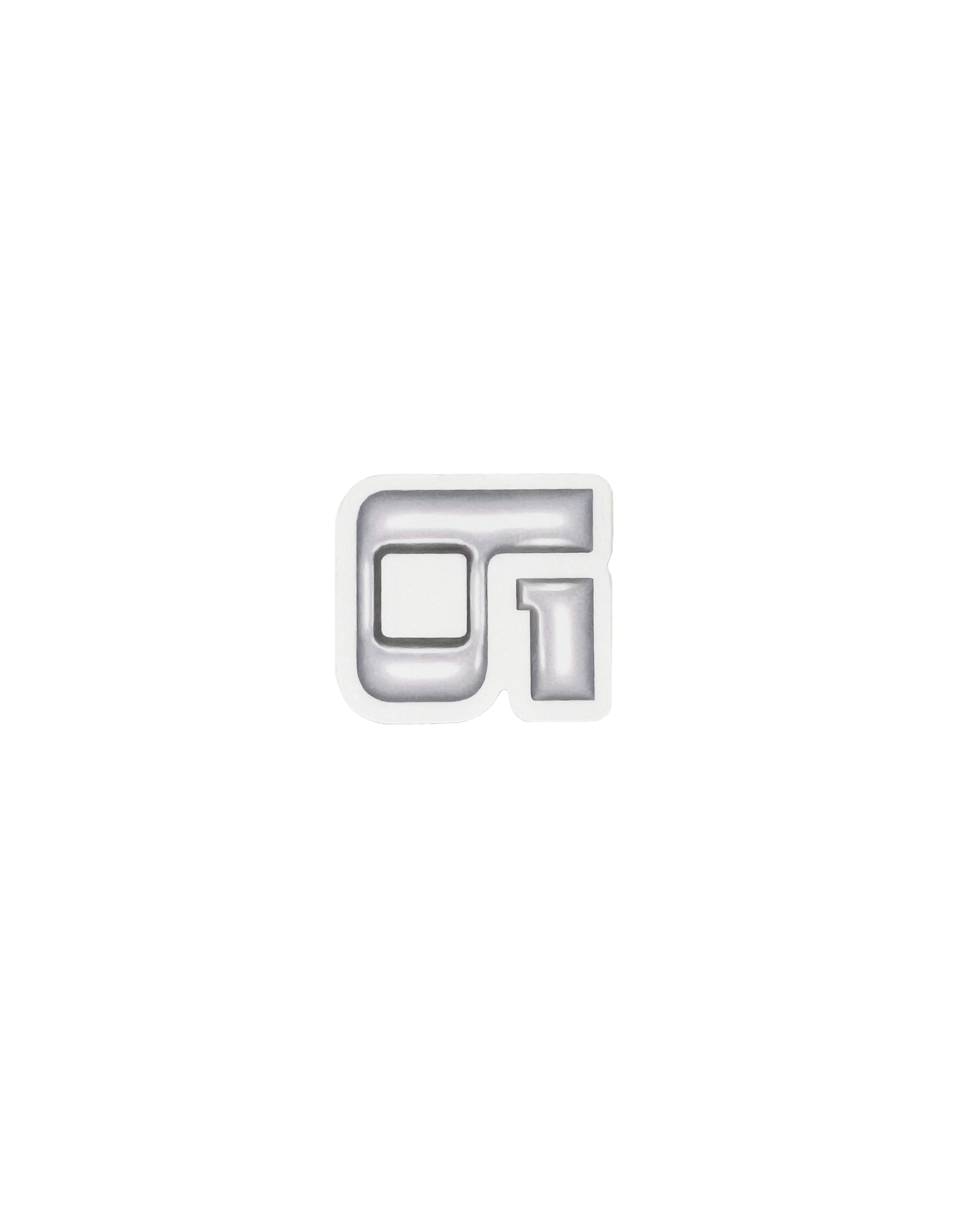Silver charm STICKER with a logo on a white background
